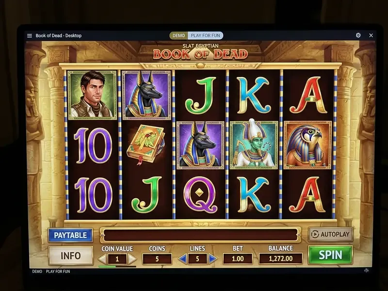 book of dead slot interface og betjeningsknapper